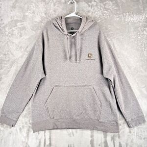 John Deere Mens XL Gray Hoodie Pullover Fleece Logo Farm Workwear Sweatshirt